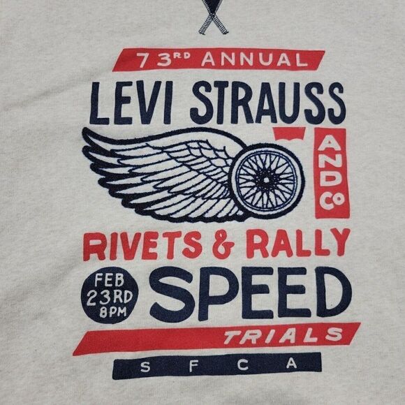 Levis Strauss Sweatshirt Mens XL Beige Rivets & Rally Speed Trials 73rd … - Picture 3 of 8
